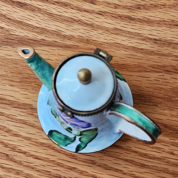 2004 Kelvin Chen Enameled Miniature Floral Blue Iris Teapot COA Artist Signed - Picture 11 of 11